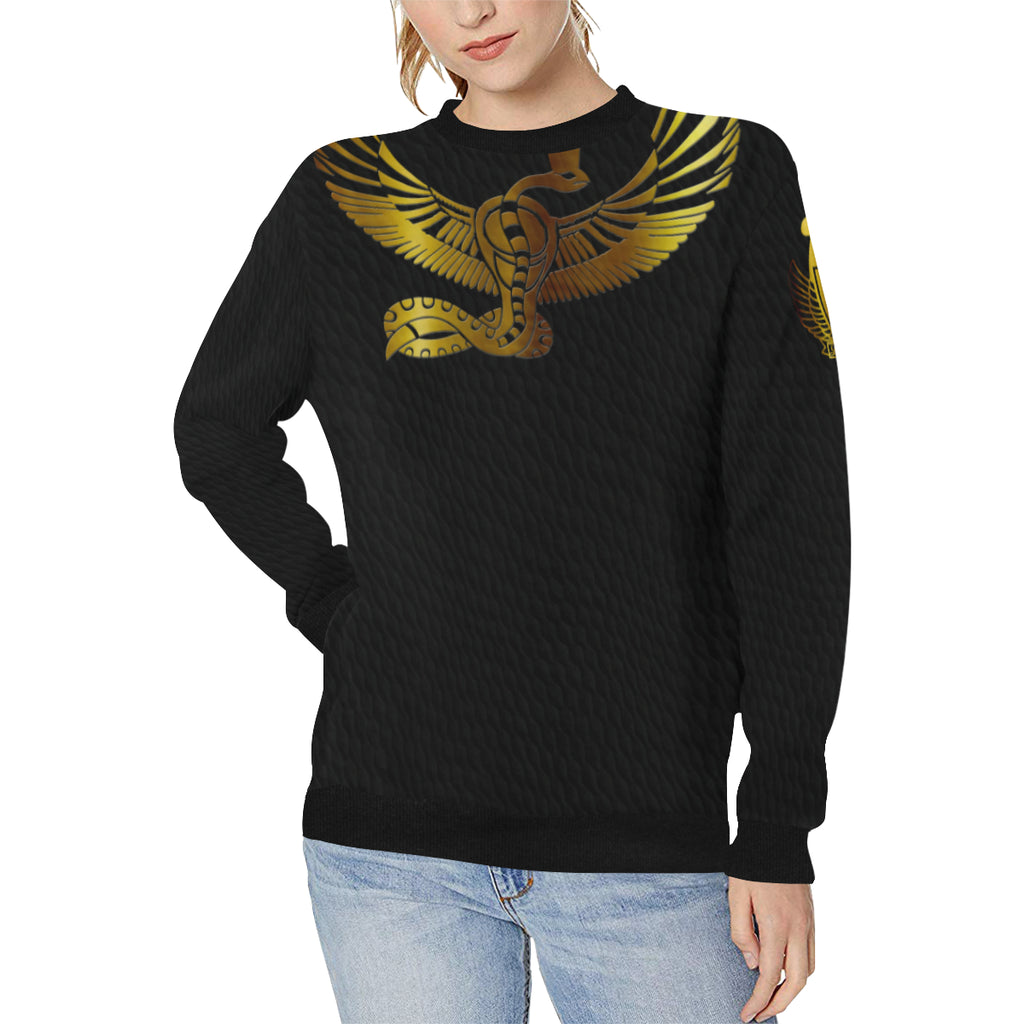 NEKHBET Women's Rib Cuff Crew Neck Sweatshirt (Model H34)