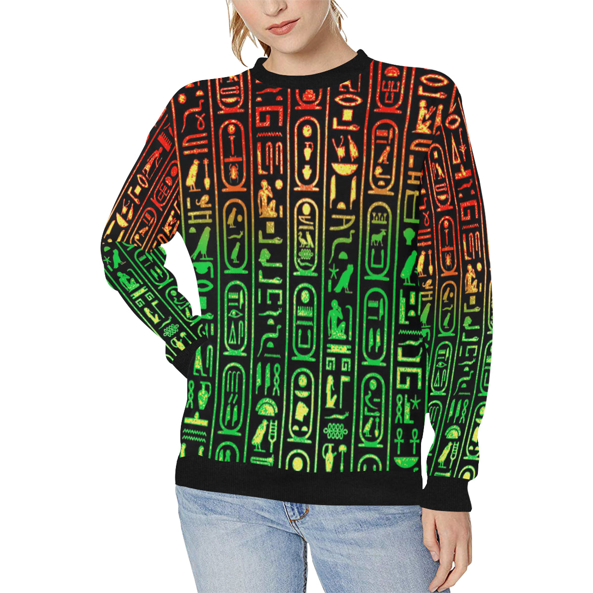 HIERO RASTA Women's Rib Cuff Crew Neck Sweatshirt (Model H34)
