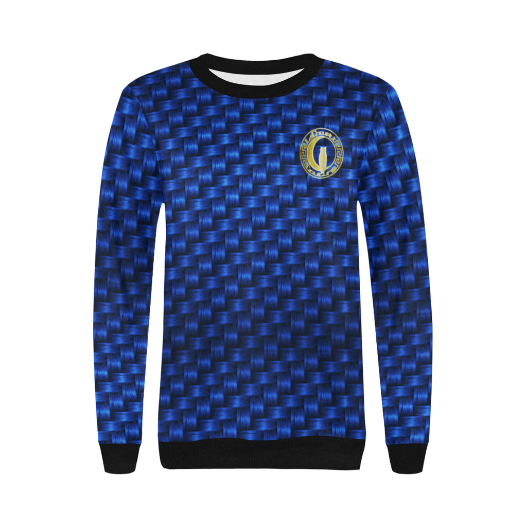 DELUXE TRESSER BLUE Women's Rib Cuff Crew Neck Sweatshirt