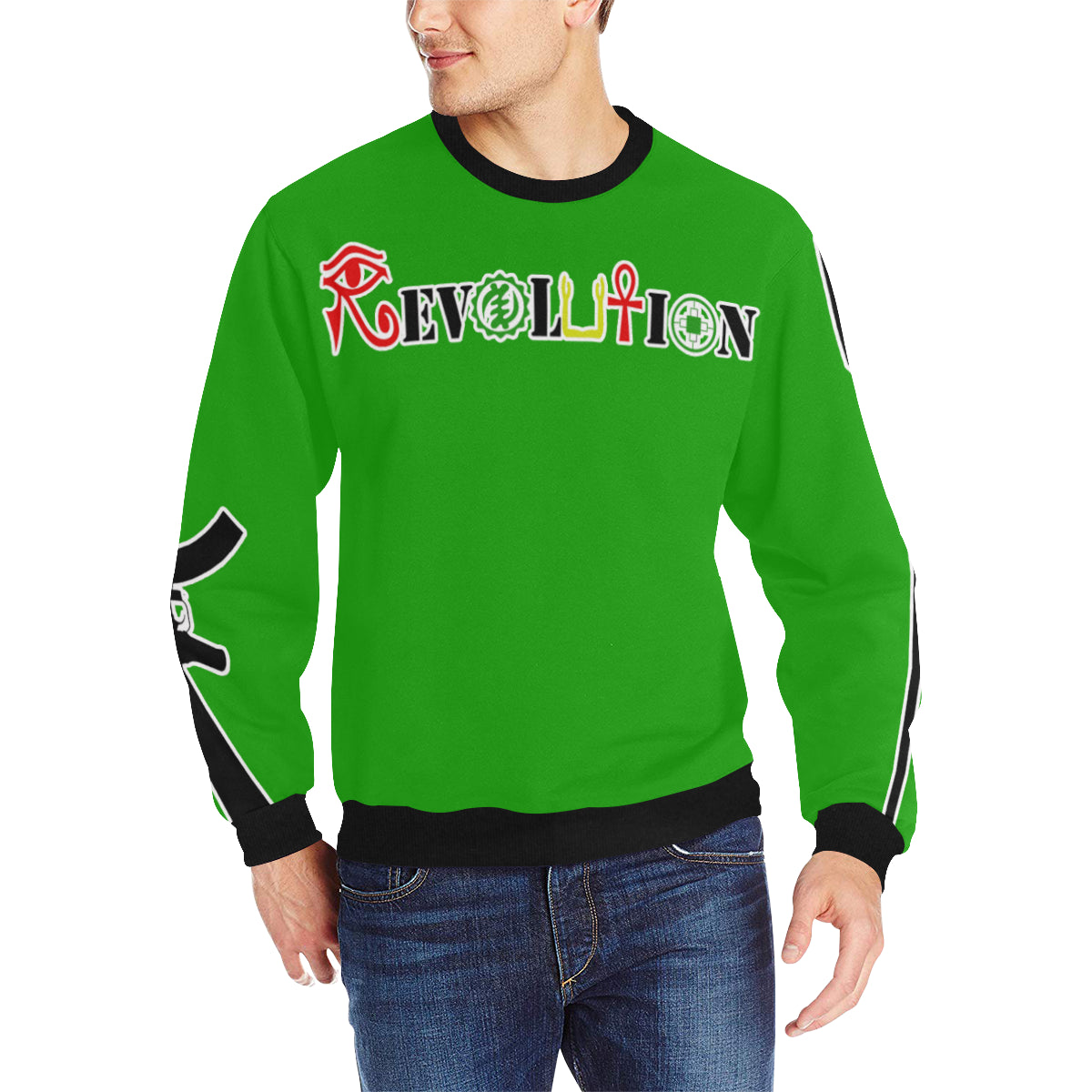 REVOLUTION GRN Men's Rib Cuff Crew Neck Sweatshirt