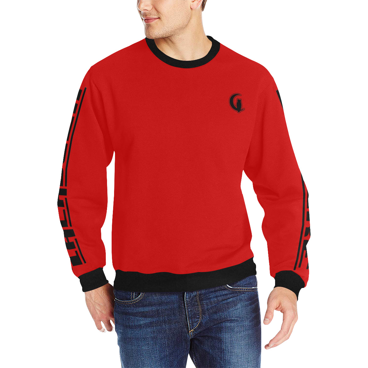 BLACC BORDER RED Men's Rib Cuff Crew Neck Sweatshirt