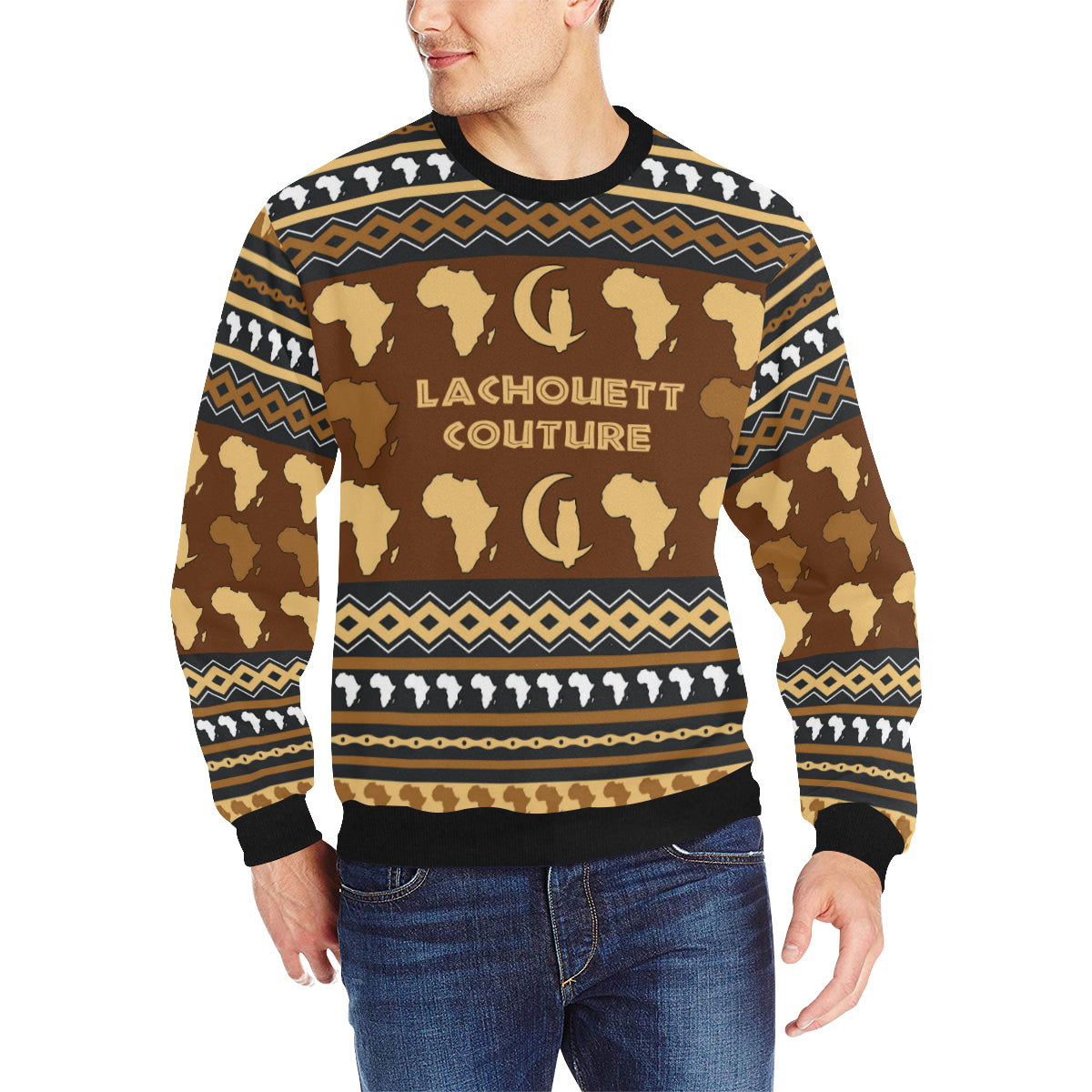 AFRIKA ORNEMENT Men's Rib Cuff Crew Neck Sweatshirt