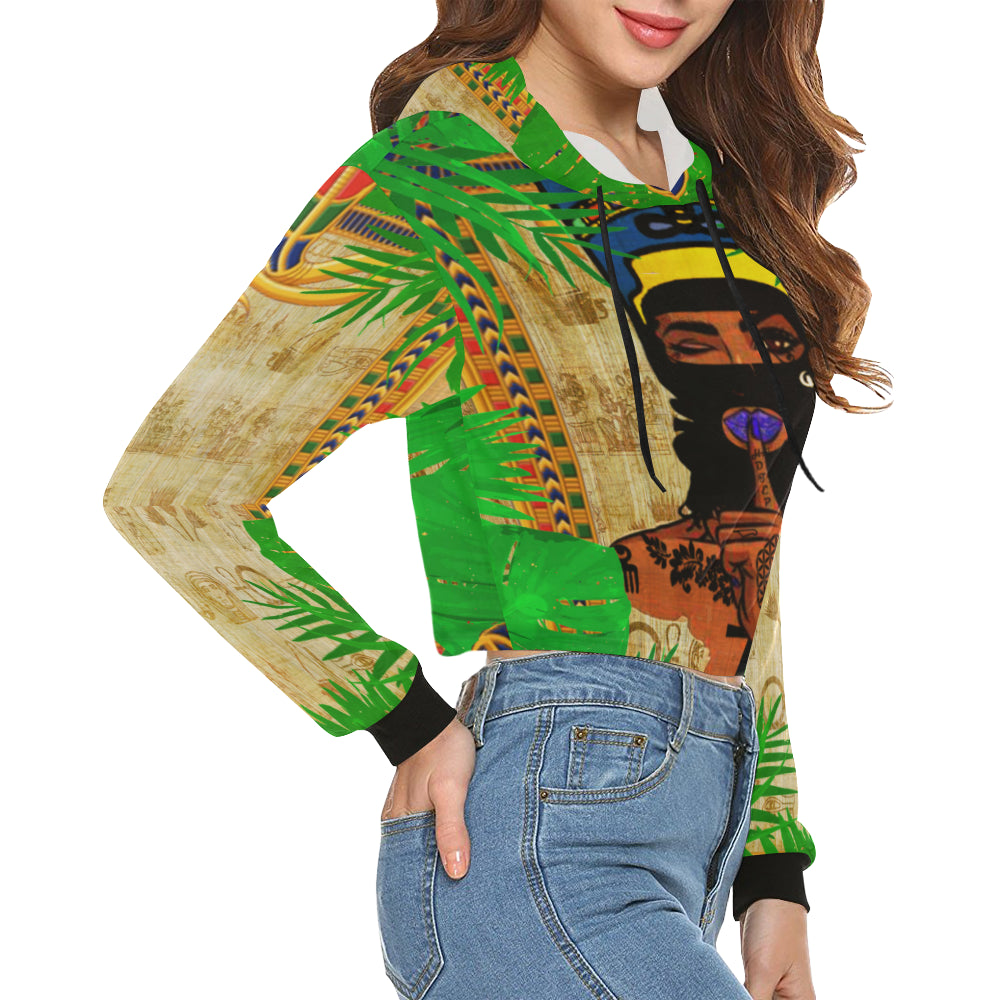 TROPICAL Kween PAPYRUS All Over Print Crop Hoodie for Women