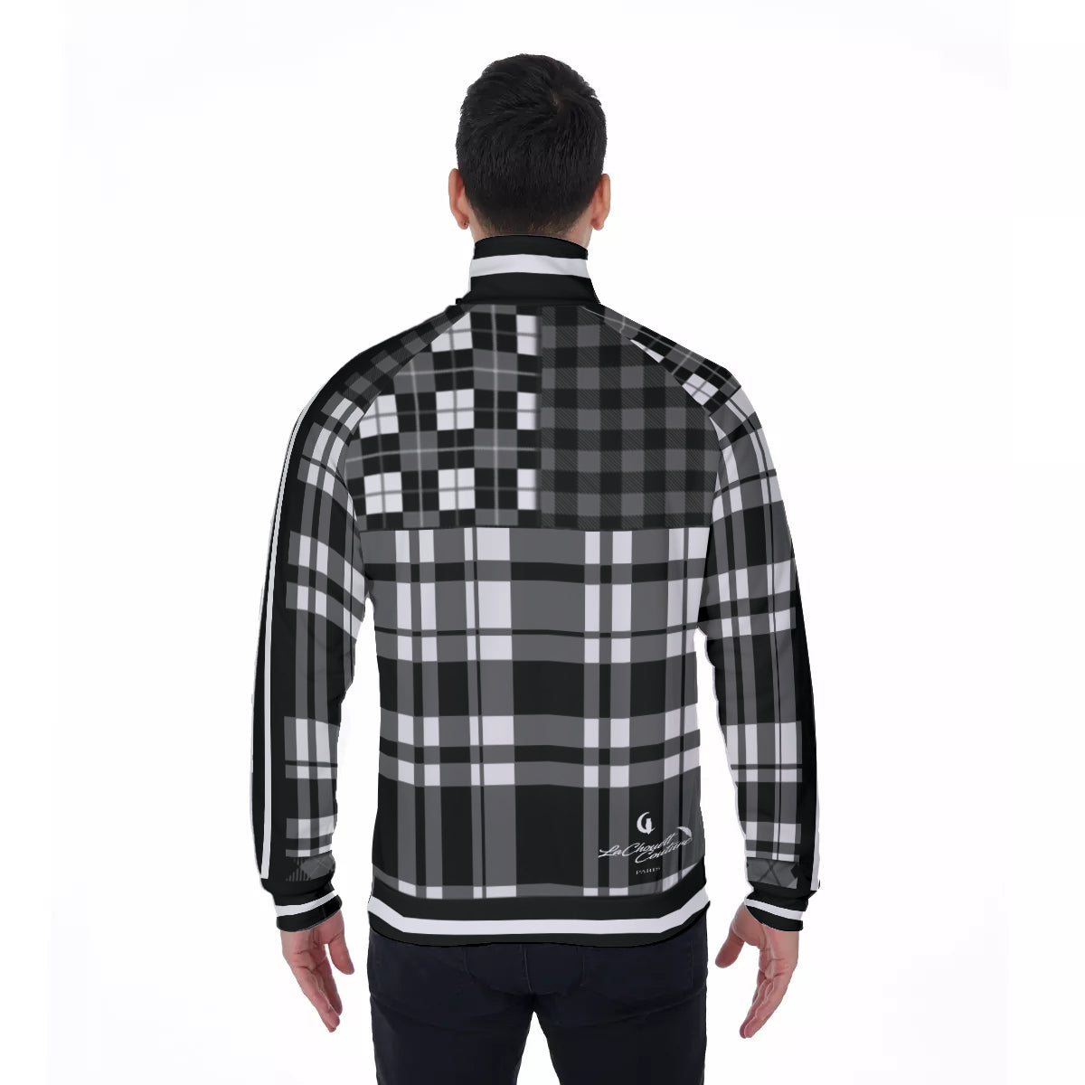 FLEXIN PLAID GREY Men's Stand Collar Jacket