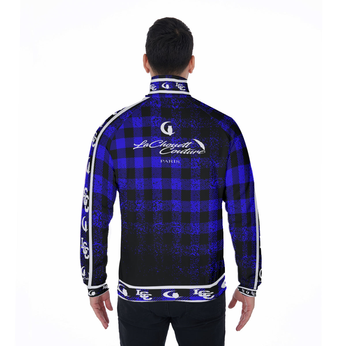 DUSTY PLAID BLUE Stand Collar Jacket