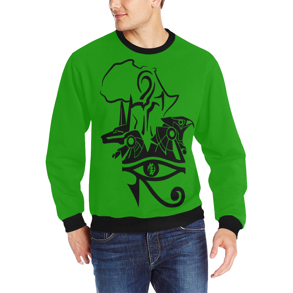 ANUBIS AND HERU GRN Men's Rib Cuff Crew Neck Sweatshirt