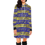 HIEROGLYPH GOLDEN BLUE All Over Print Hoodie Mini Dress