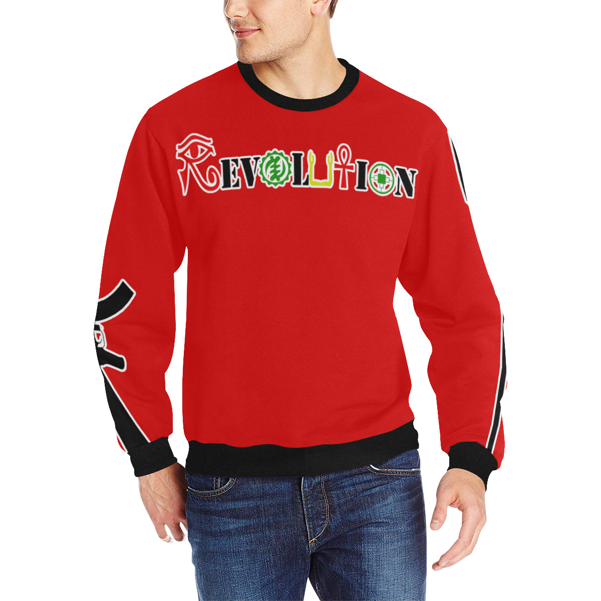 REVOLUTION RED Men's Rib Cuff Crew Neck Sweatshirt