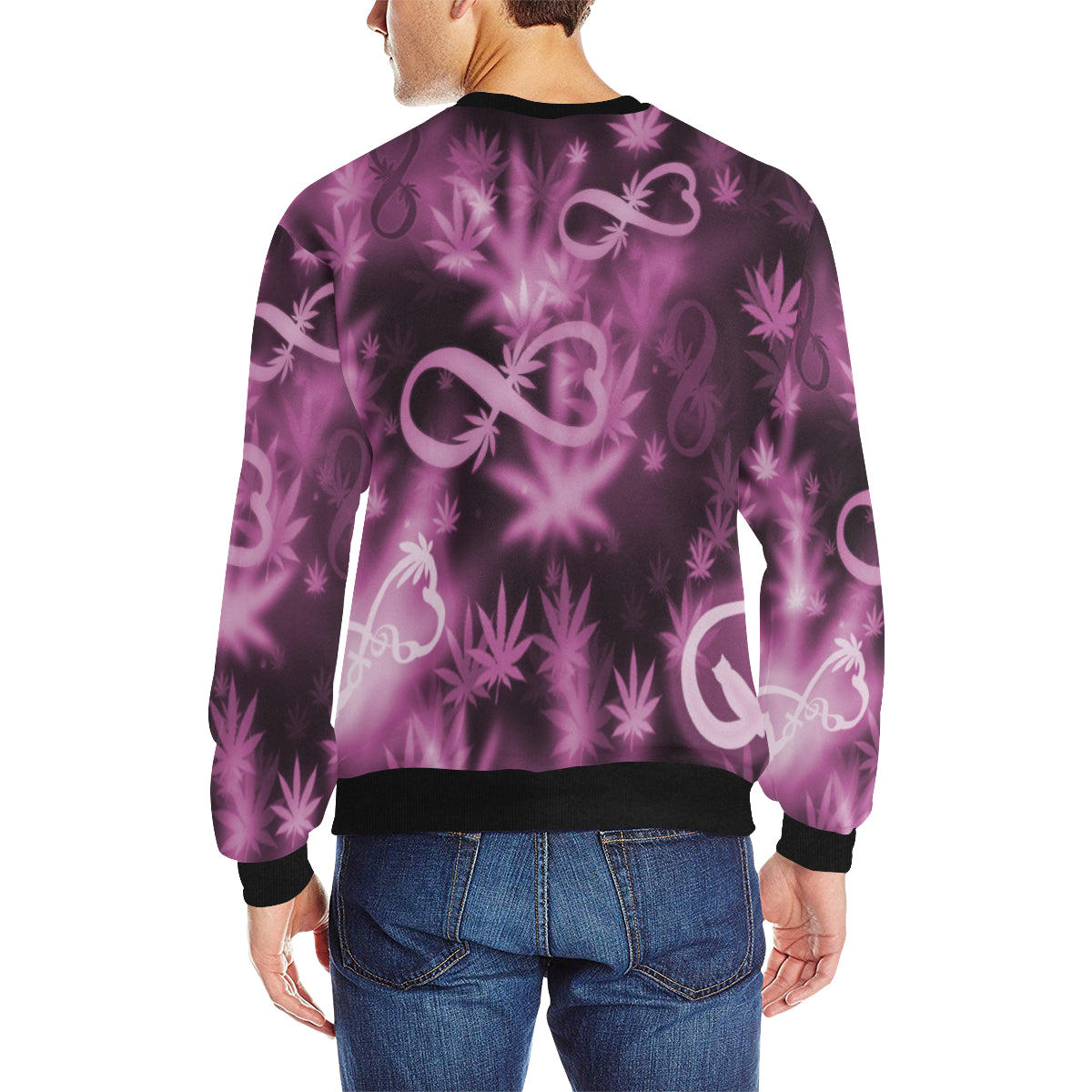 INFINITY PURPLE COSMOS Men's Rib Cuff Crew Neck Sweatshirt (Model H34)