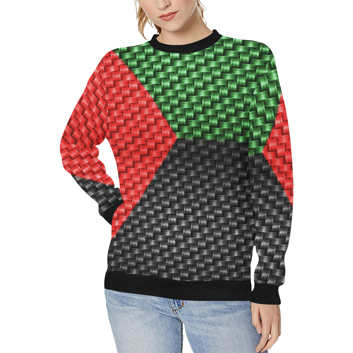 MADA FLAG Women's Rib Cuff Crew Neck Sweatshirt (Model H34)