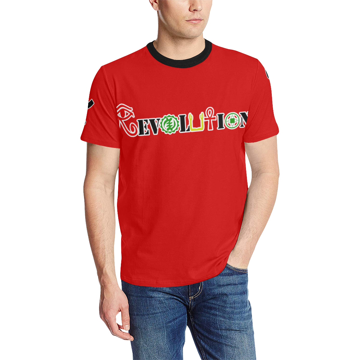REVOLUTION RED Men's All Over Print T-Shirt (Solid Color Neck) (Model T63)