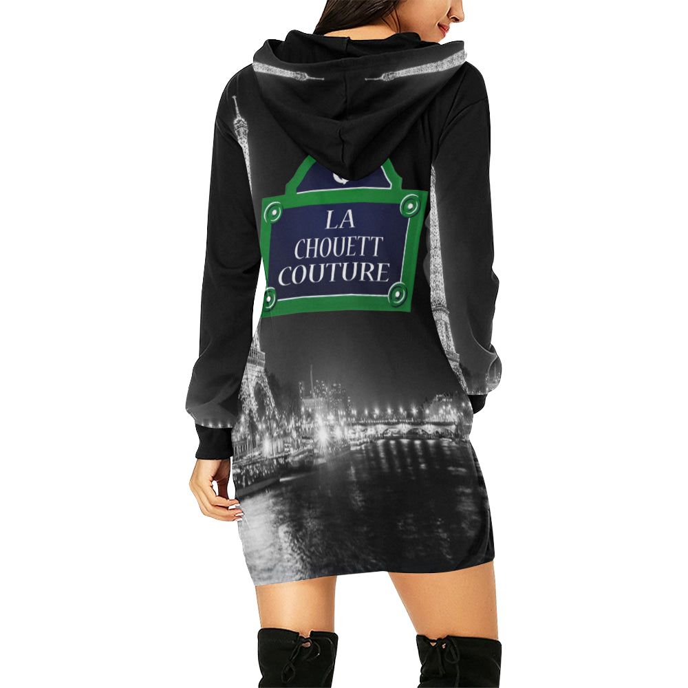 PARIS BY NIGHT All Over Print Hoodie Mini Dress (Model H27)