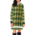 ARLEQUIN GREEN All Over Print Hoodie Mini Dress