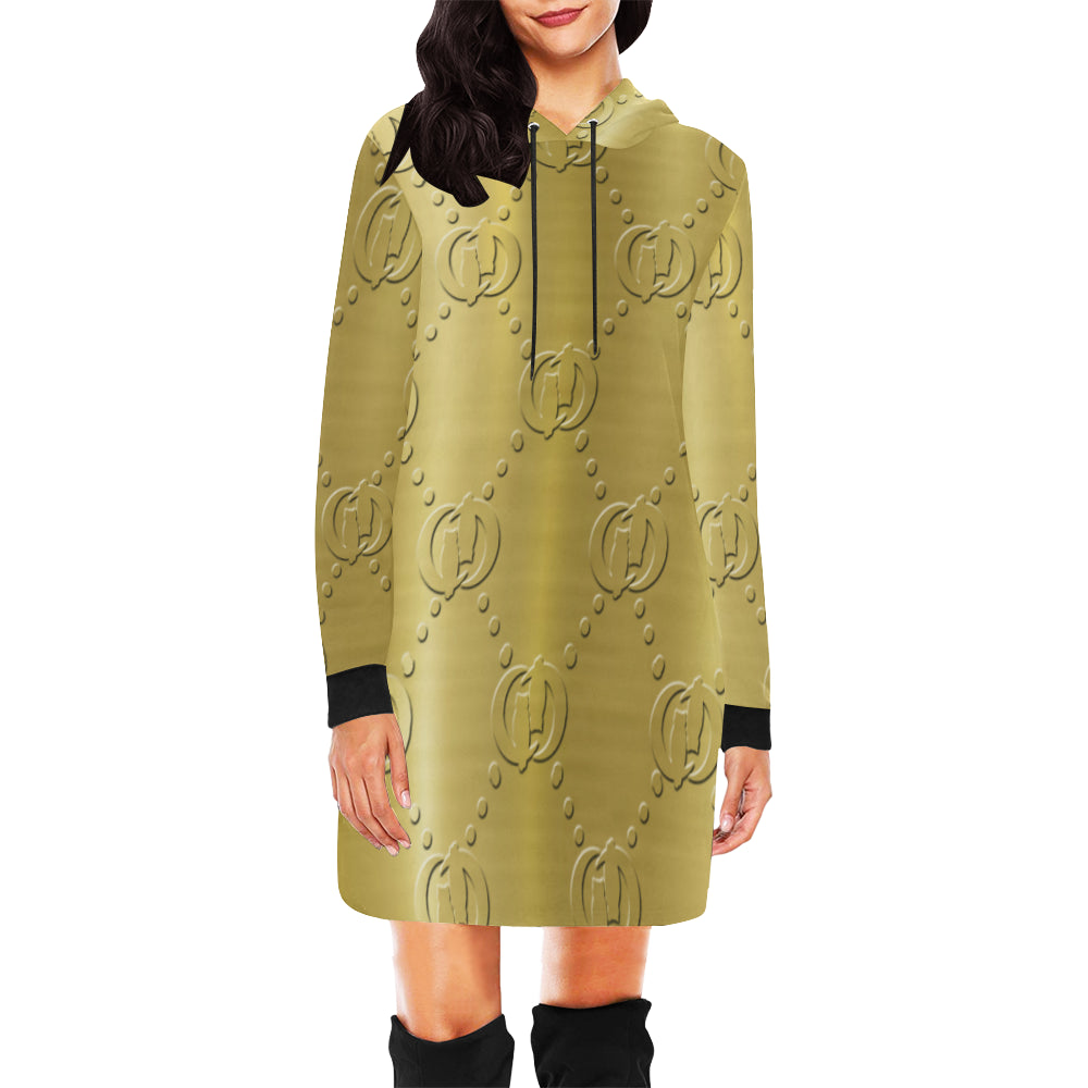 GOODIE GOLD All Over Print Hoodie Mini Dress