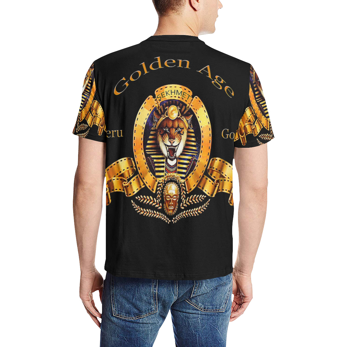 SEKHMET GODDESS B Men's All Over Print T-Shirt (Solid Color Neck) (Model T63)