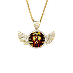 THUG PHAROAH Wings Gold Photo Pendant with Rope Chain