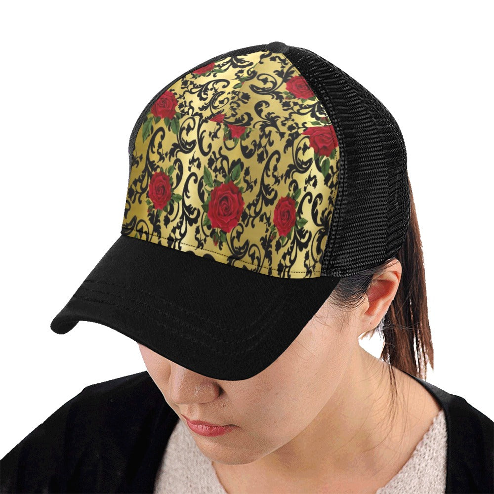RED ROSES GOLD Trucker Cap E (Front Panel Customization)