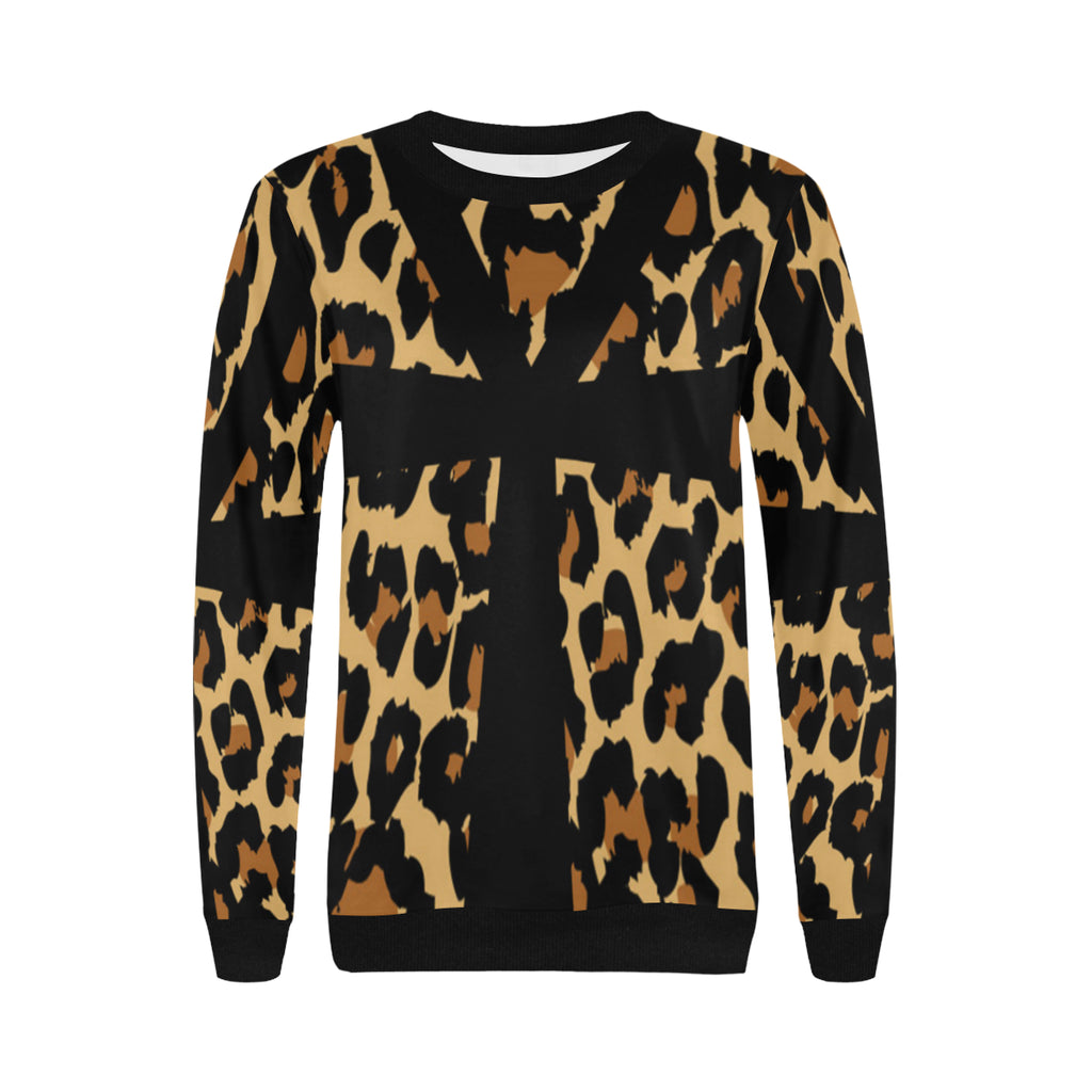 CHEETAH ANKH Women's Rib Cuff Crew Neck Sweatshirt