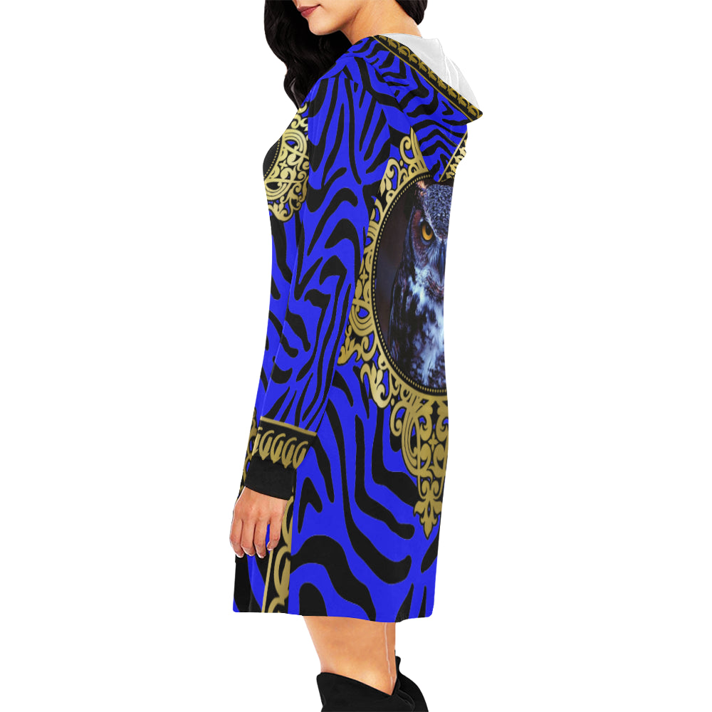 PRIVILEGE BLUE All Over Print Hoodie Mini Dress