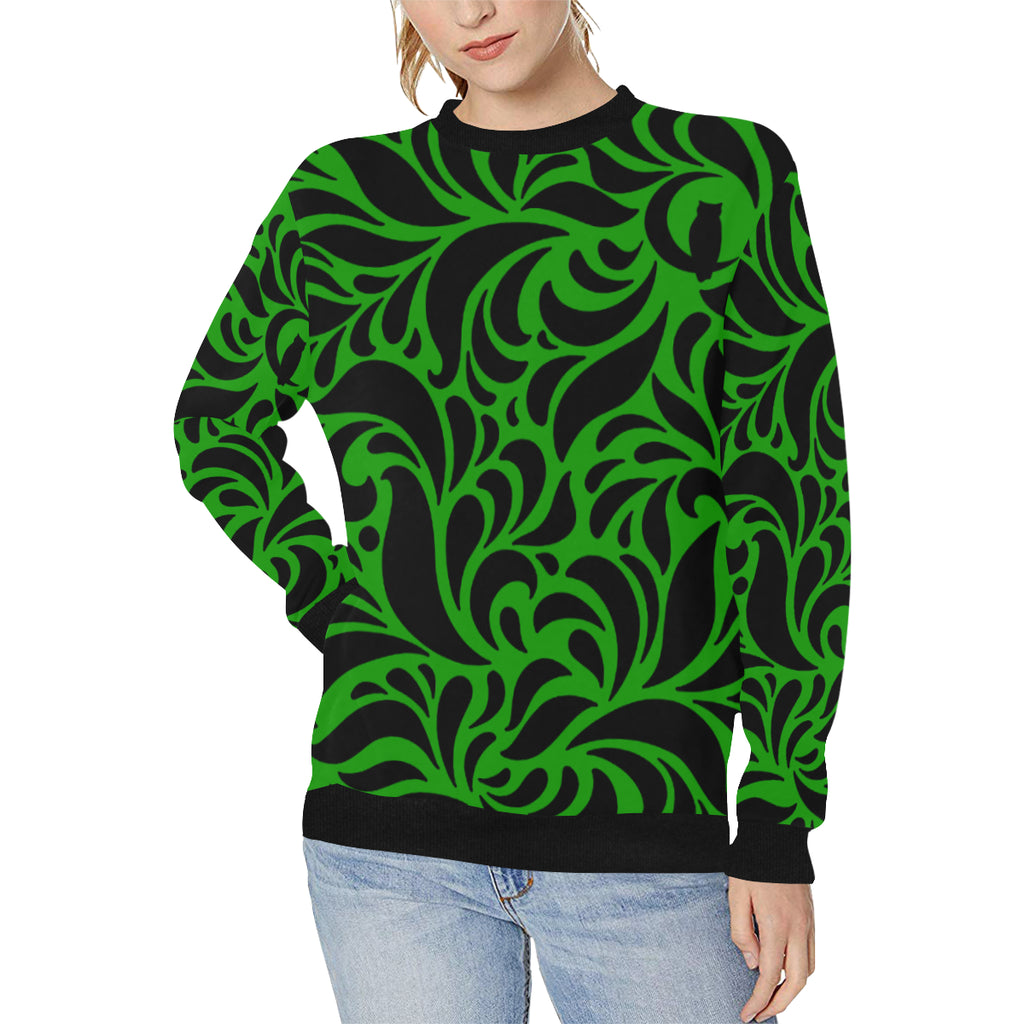 GORGIOUS LEAF GREEN Women's Rib Cuff Crew Neck Sweatshirt (Model H34)