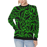 GORGIOUS LEAF GREEN Women's Rib Cuff Crew Neck Sweatshirt (Model H34)