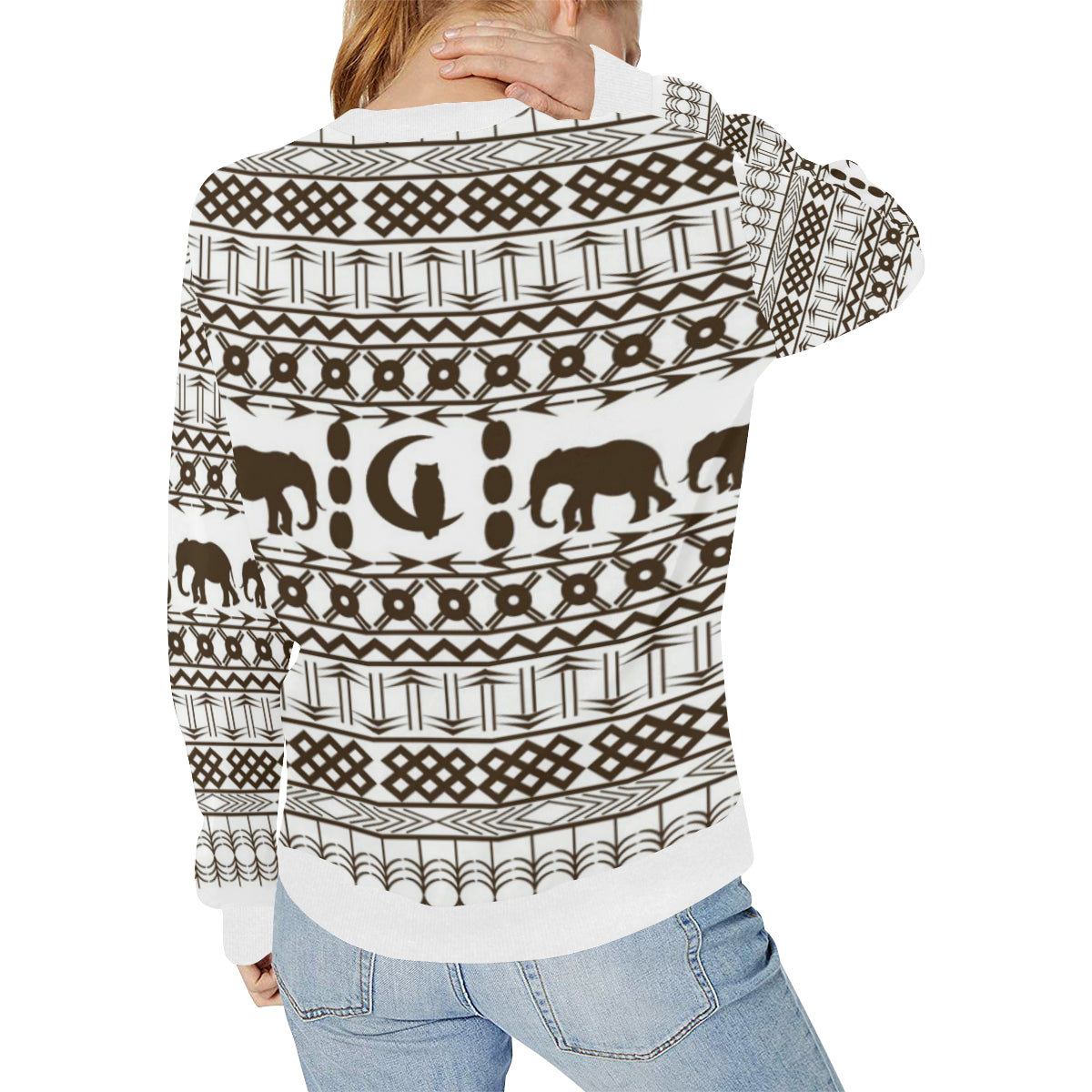 ELEPHANT ORNEMENT Women's Rib Cuff Crew Neck Sweatshirt (Model H34)