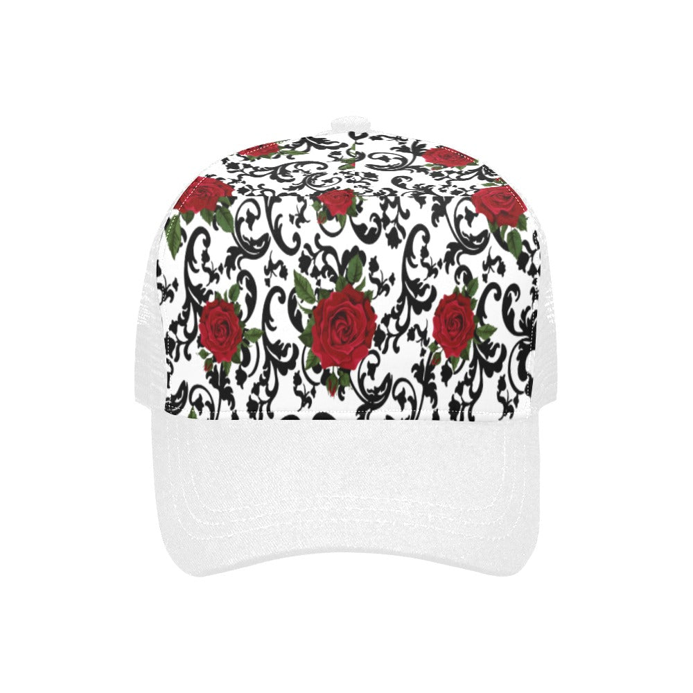 RED ROSES WHT Trucker Cap E (Front Panel Customization)