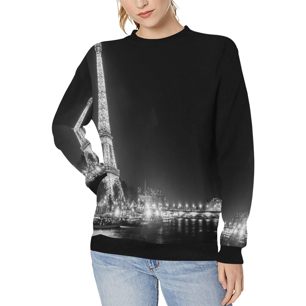 PARIS BY NIGHT Women's Rib Cuff Crew Neck Sweatshirt (Model H34)