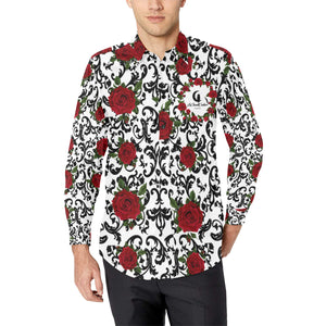 RED ROSES Men's All Over Print Casual Dress Shirt