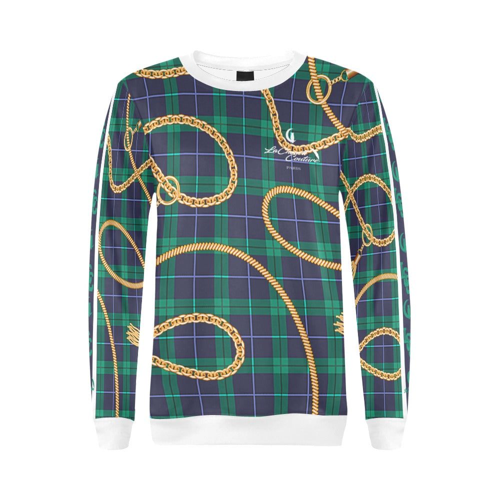 PLAID IN GOLD All Over Print Crewneck Sweatshirt for Women