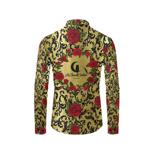 RED ROSES GOLD Men's All Over Print Casual Dress Shirt