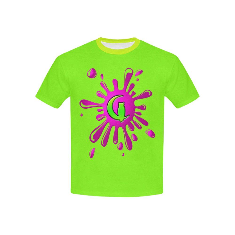 SPLASH OUT GREEN Kids' T-Shirt with Solid Color Neck