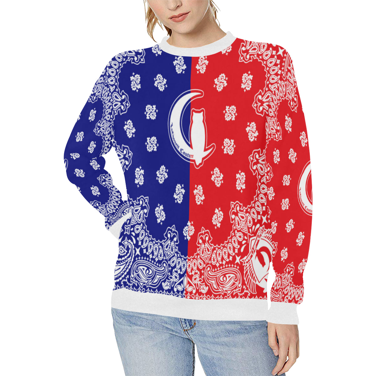 GANG UNITED Women's Rib Cuff Crew Neck Sweatshirt (Model H34)