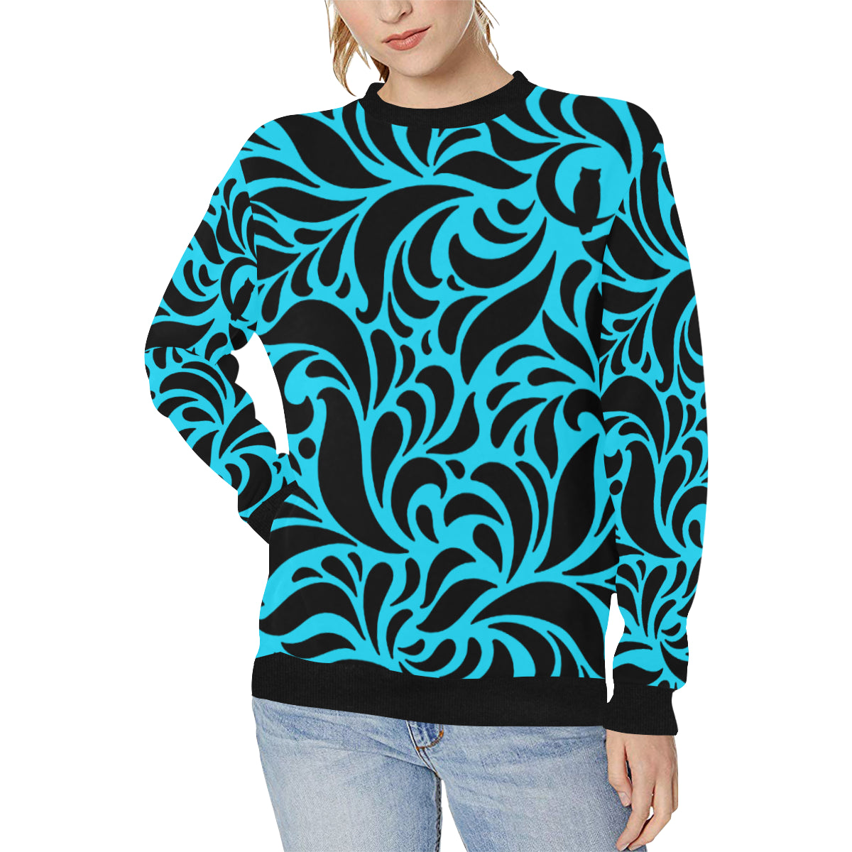 GORGIOUS LEAF TRQSE Women's Rib Cuff Crew Neck Sweatshirt (Model H34)