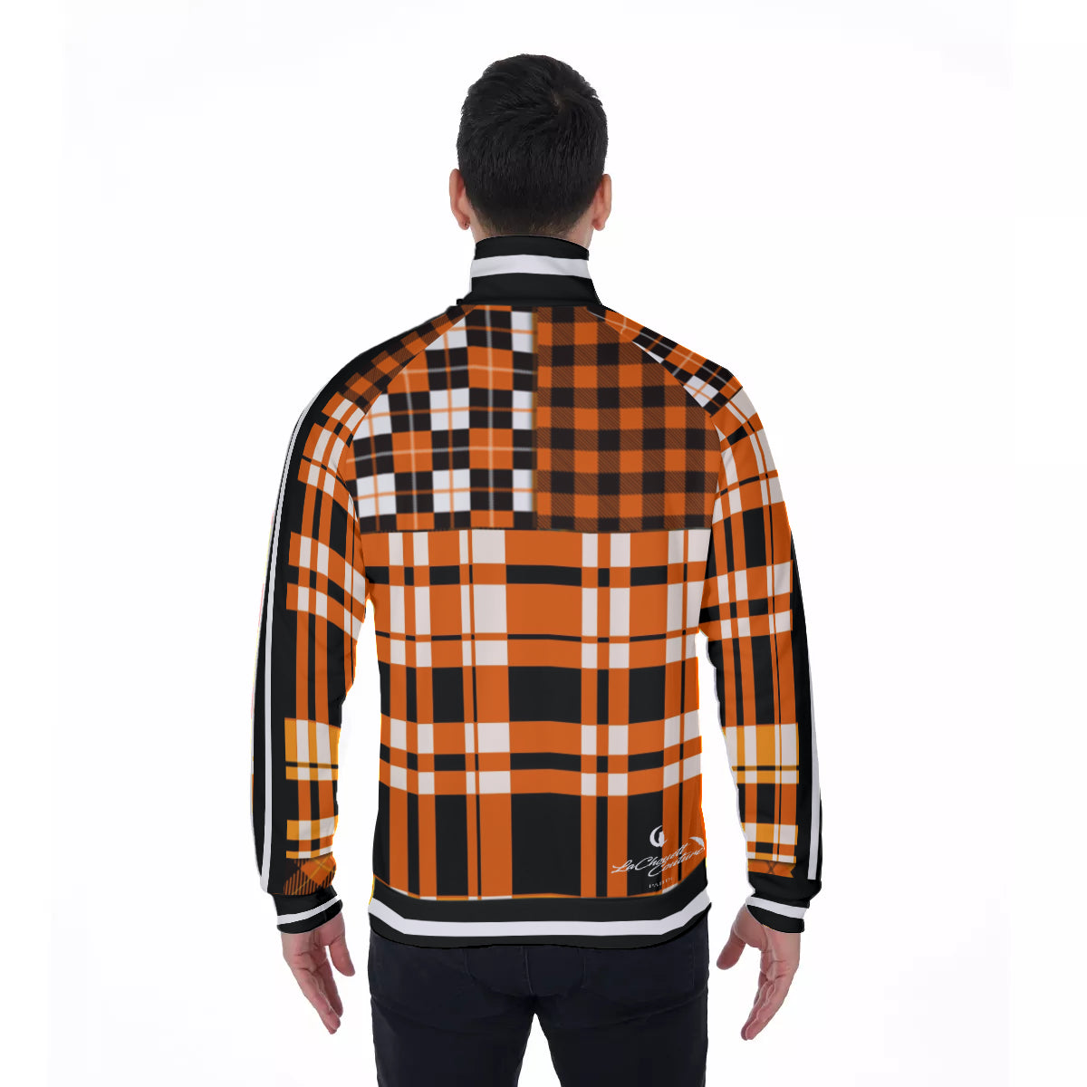 FLEXIN PLAID ORANGE Men's Stand Collar Jacket