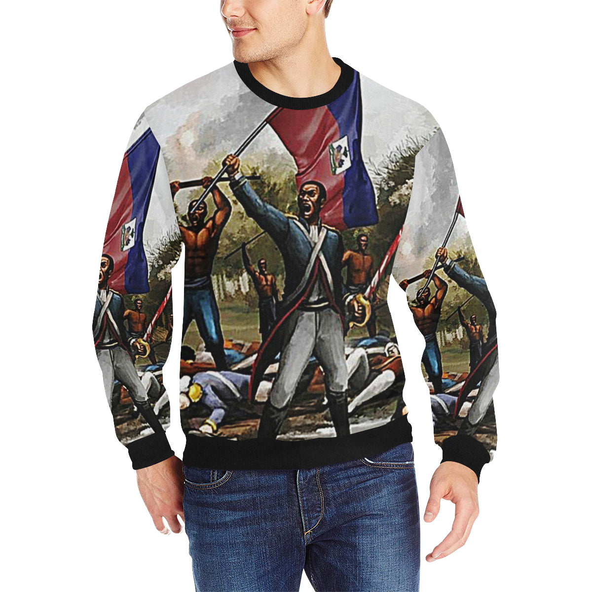 HAITI REVOLUTION Men's Rib Cuff Crew Neck Sweatshirt