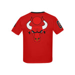 HATHOR BULLS RED Kids' All Over Print T-Shirt with Solid Color Neck