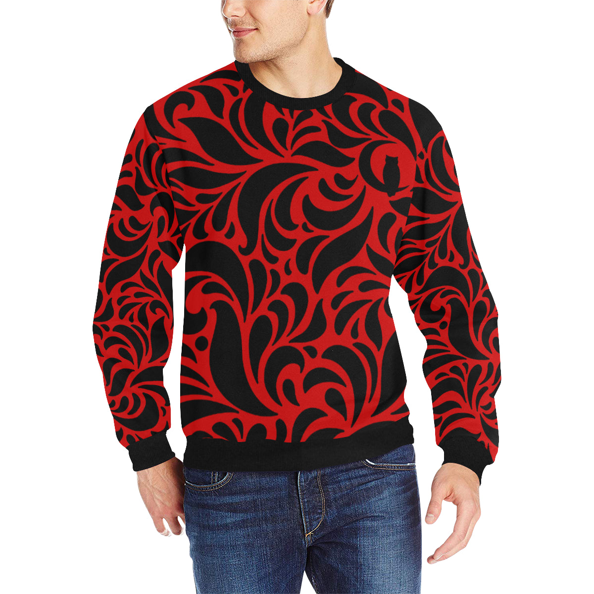 GORGIOUS RED LEAF Men's Rib Cuff Crew Neck Sweatshirt