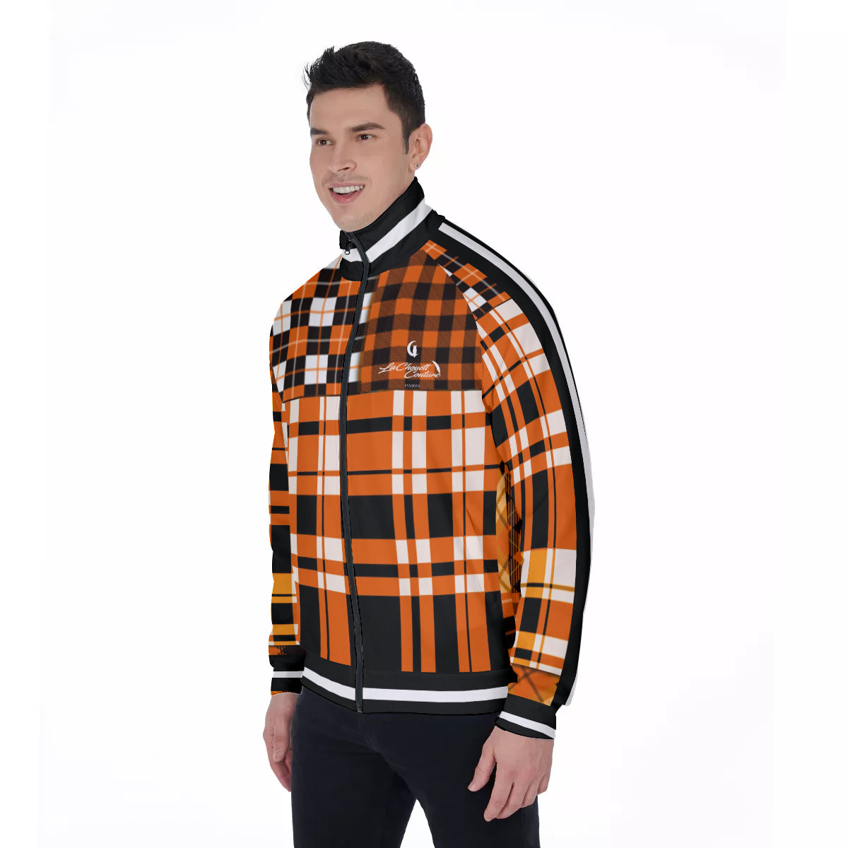 FLEXIN PLAID ORANGE Men's Stand Collar Jacket