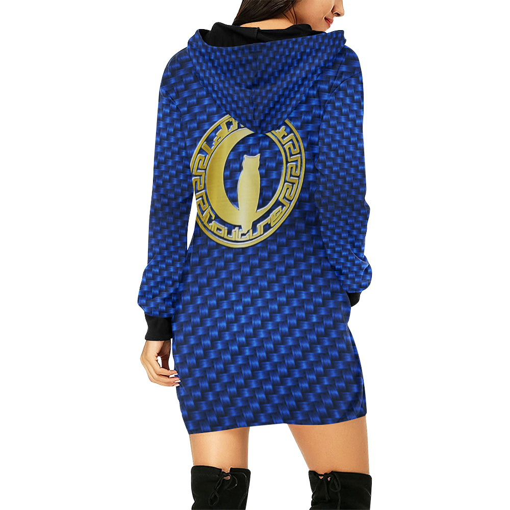 PRESTIGE BLUE All Over Print Hoodie Mini Dress (Model H27)