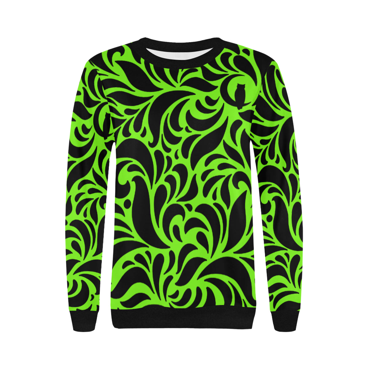 GORGIOUS LEAF FLUO Women's Rib Cuff Crew Neck Sweatshirt (Model H34)