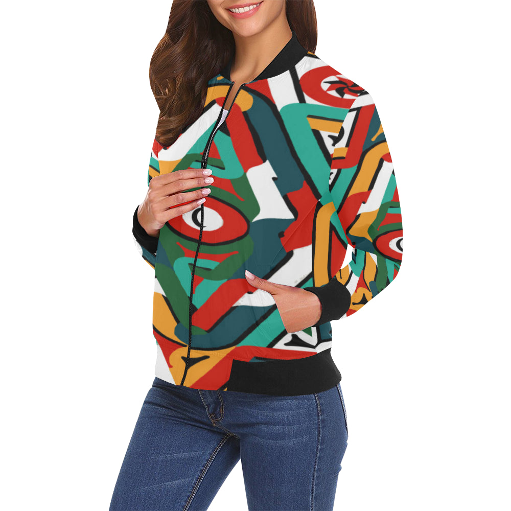 TEMBE ART All Over Print Bomber Jacket for Women