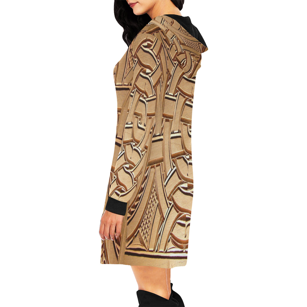 TEMBE ART WOOD All Over Print Hoodie Mini Dress