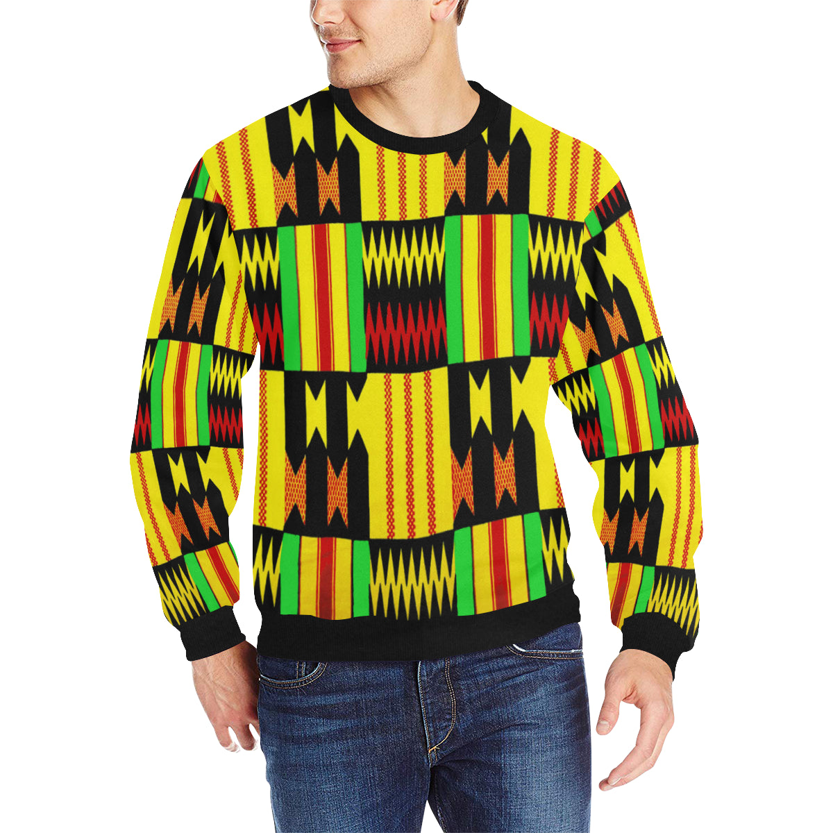 KENTE RASTA Men's Rib Cuff Crew Neck Sweatshirt