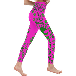 SUPER WEED PURPLE All Over Print High-Waisted Leggings (Model L36)