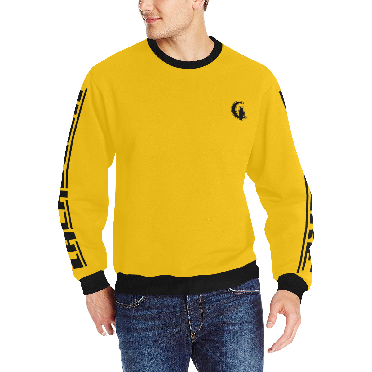 BLACC BORDER YELLOW Men's Rib Cuff Crew Neck Sweatshirt