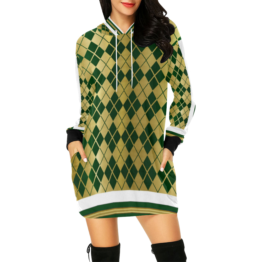 ARLEQUIN GREEN All Over Print Hoodie Mini Dress