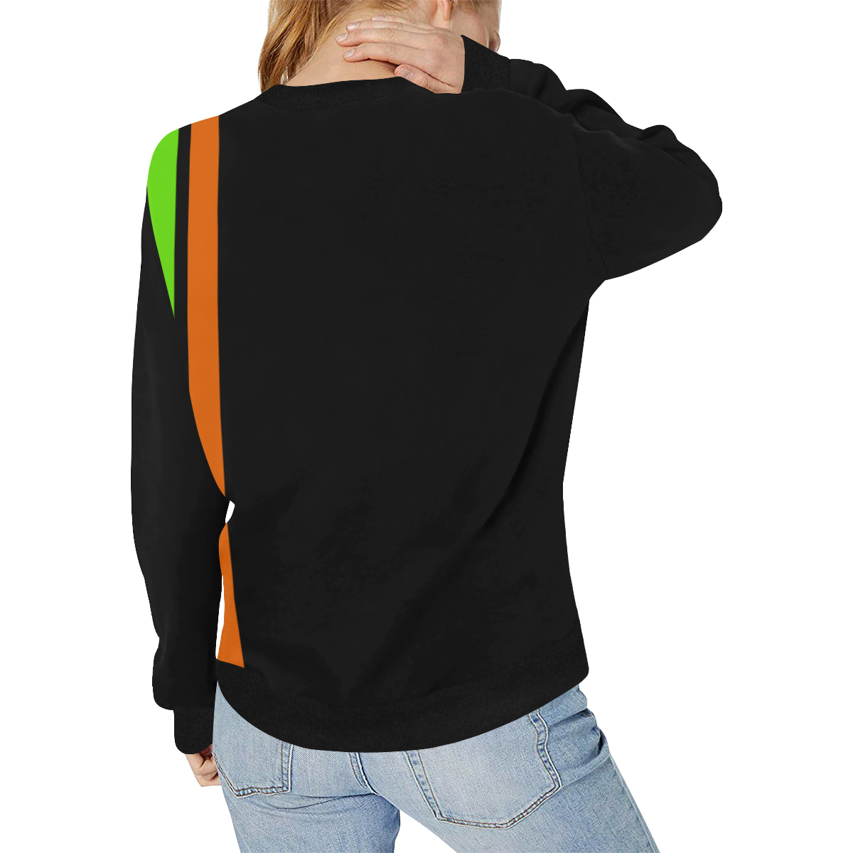 FRESH UP BACC ORANGE Women's Rib Cuff Crew Neck Sweatshirt (Model H34)