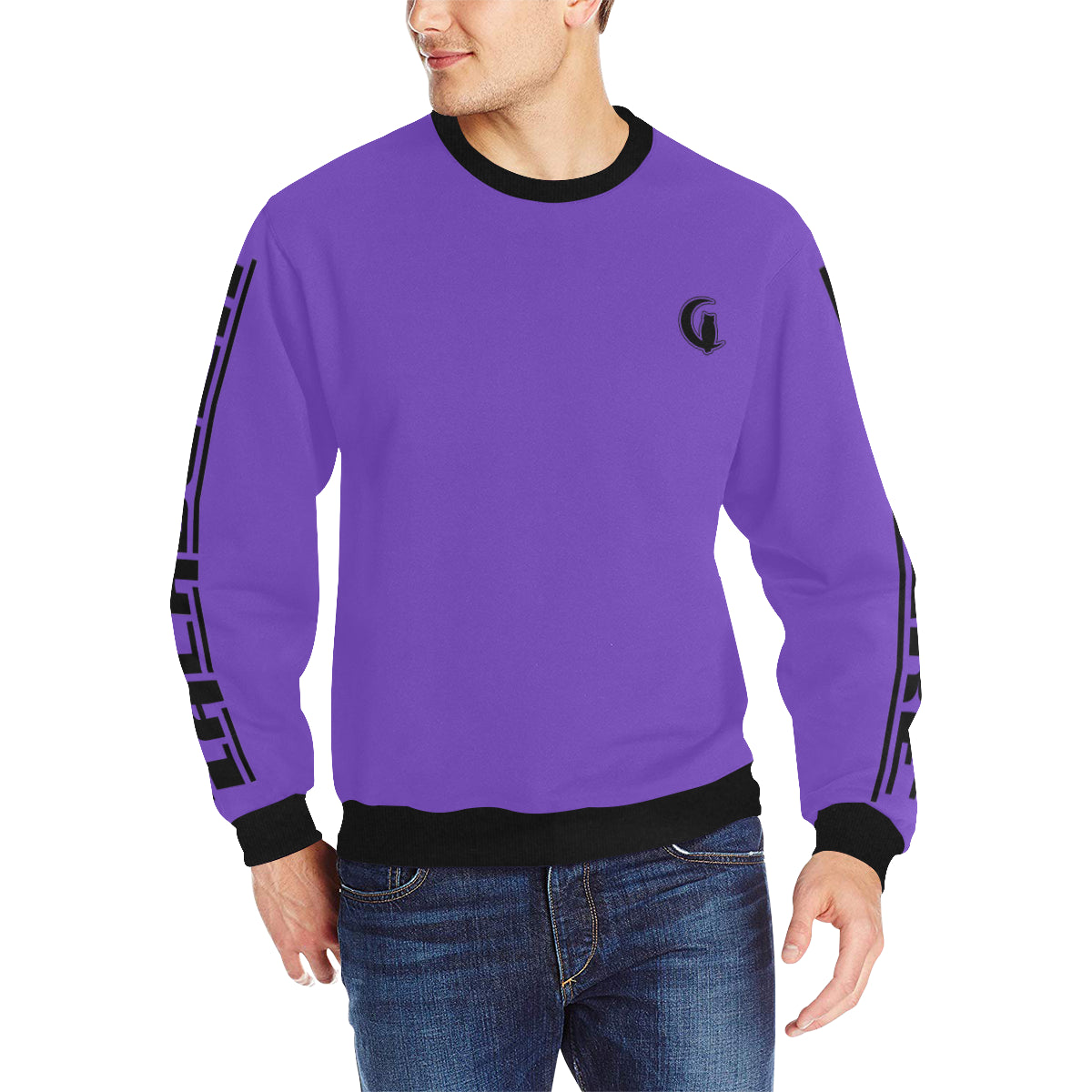 BLACC BORDER VIOLET Men's Rib Cuff Crew Neck Sweatshirt