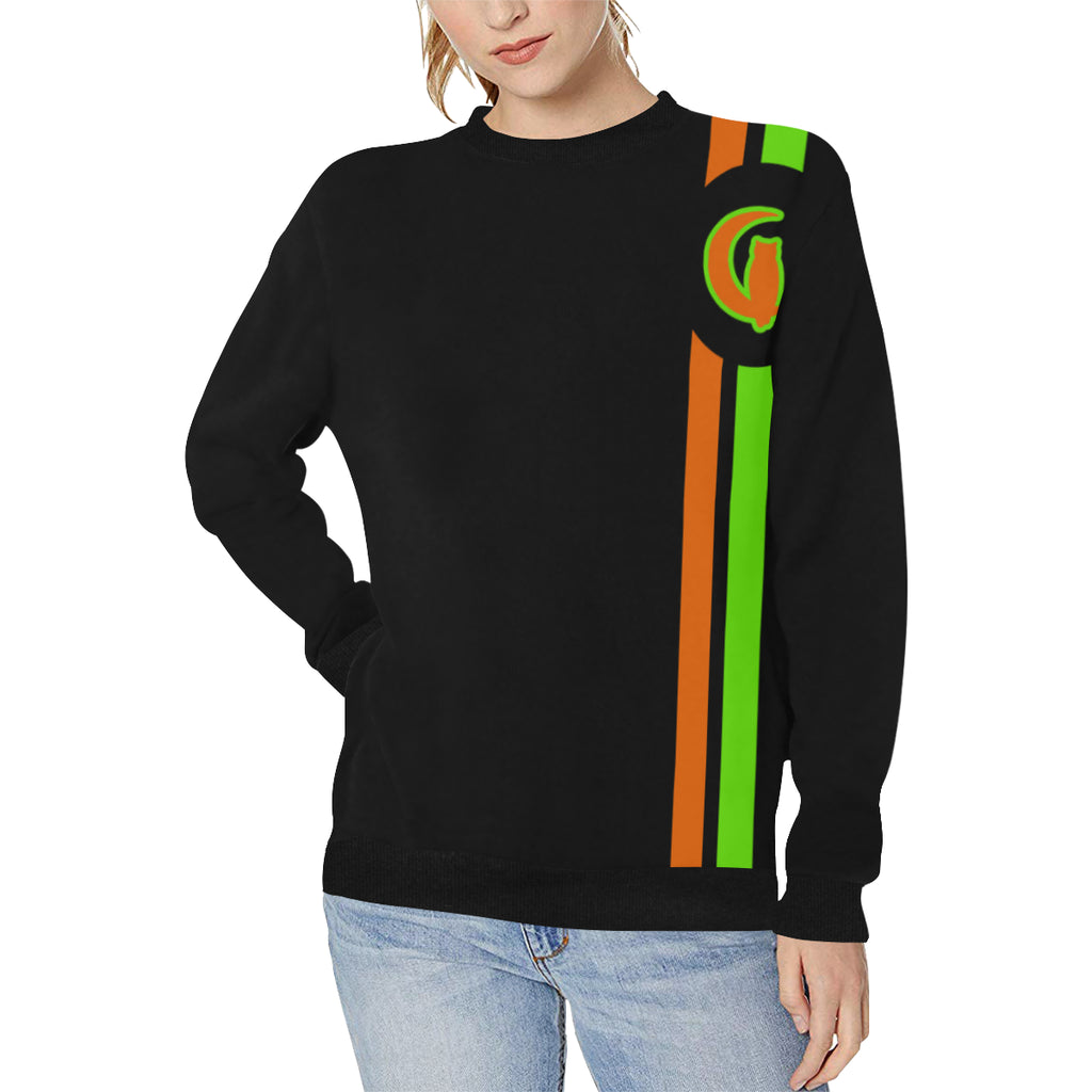 FRESH UP BACC ORANGE Women's Rib Cuff Crew Neck Sweatshirt (Model H34)